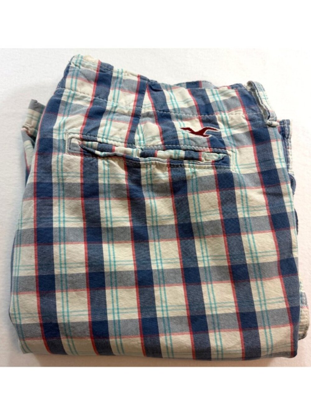 Hollister Plaid Shorts Mens 36 Blue Red White Casual Flat Front Cotton - Picture 11 of 11